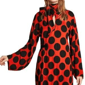 Orange-red Black Chic Polka Dot Asymmetric dress